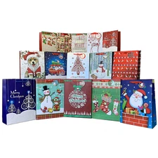 Christmas Gift Bags Assorted Sizes - Set of 15, Bulk, Large, Medium, Small, Hand