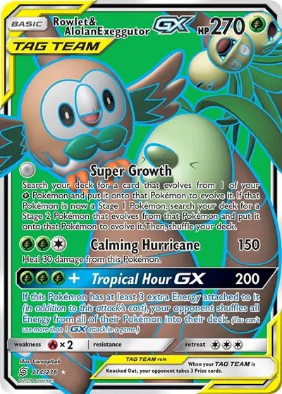 Rowlet & Alolan Exeggutor GX (Full Art) SM - Unified Minds 214/236  LP