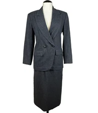 Vtg Pendleton Skirt Suit Womens 6 Gray Wool Blazer Pencil Midi Set 80s Office