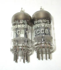 Philips Miniwatt ECC81 12AT7 Tubes Short Ribbed Plate Tested Pair Code TK2/F3I4