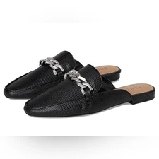 Journee Collection Hazina Black Chain Mules Size 9 | Vegan Lizard Texture