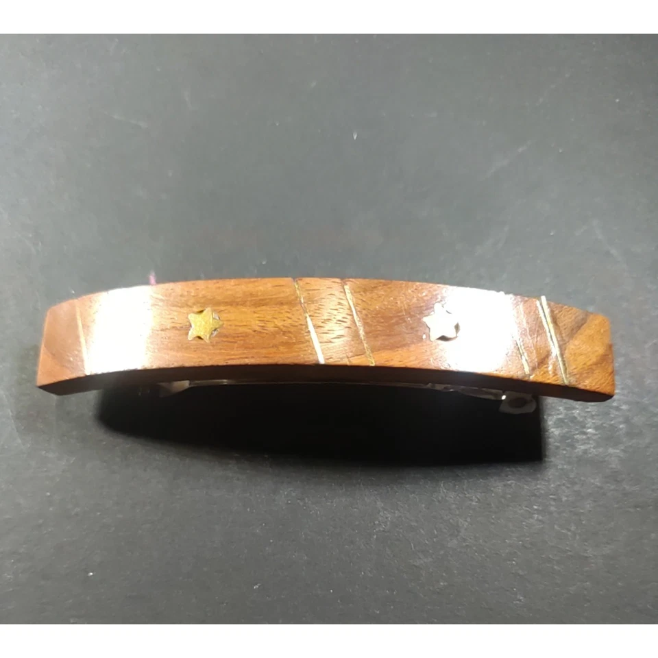 Hair Barrette Wooden Stars Stripes Tension Clip Forrest Woods Nature Hand Made - Image 4 of 4