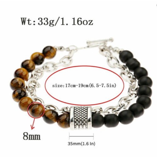 Men's Beaded Bracelet With Tiger EyeStainless Steel ,Natural Map Stone Women - Picture 7 of 17