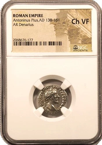 A-DS10 Roman Empire Antoninus Pius AD 138-161 Denarius NGC Choice VF Silver Coin