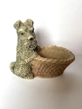 Scotty Dog Carved Salt Stone With Basket Figurine Vintage