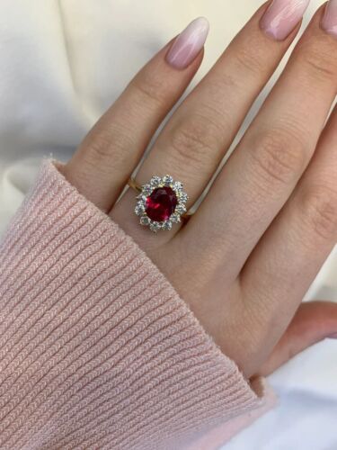 5.60 Ct Natural Oval Ruby Diamond Engagement Diana Princess Ring 14K Yellow Gold - Afbeelding 1 van 14
