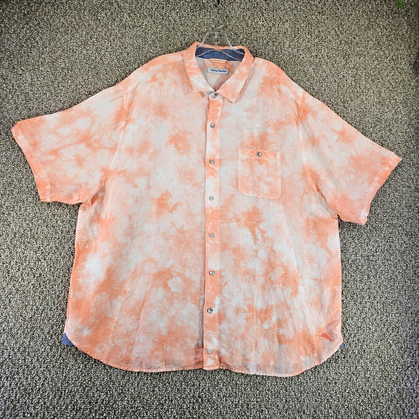 Tommy Bahama Linen Blend Shirt Mens 2XLB Short Sleeve Button Up PoolSide Tye Dye