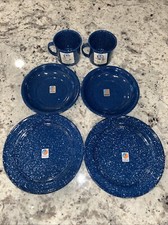 Cinsa Saltillo Azul Vintage 6 Piezas Esmalte Campamento 2 Platos 2 Tazas 2 Cuencos NUEVO