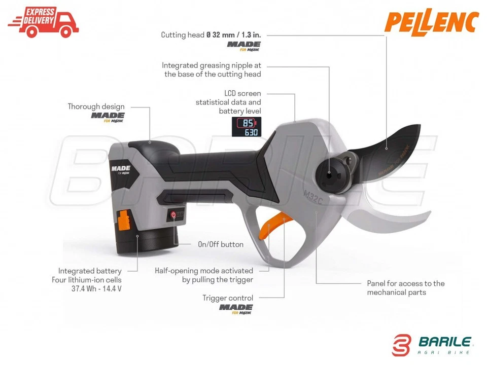 Forbice Elettrica PELLENC M 32 C - Senza Filo - 2 Batterie - Taglio 32 mm - Immagine 2 di 4