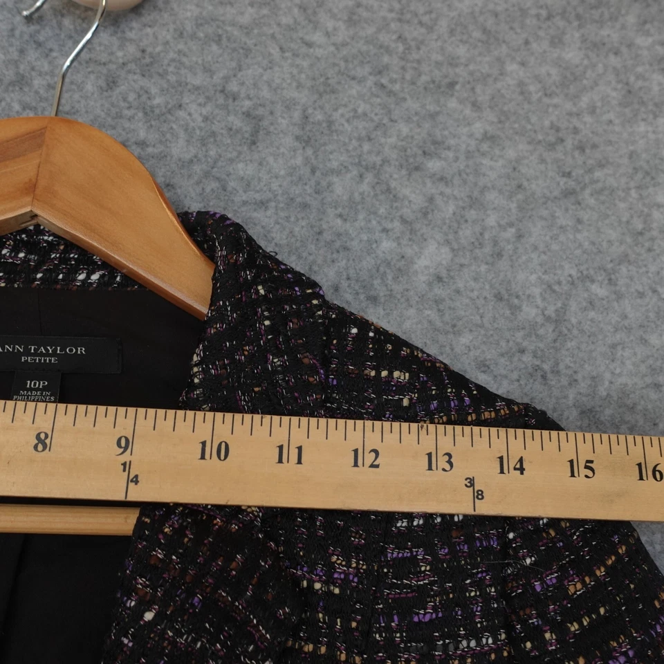 Ann Taylor Tweed Blazer Women 10 P Black Melange Peplum Suit Jacket Career Party - Image 4 of 4