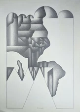 Rudolf Hübler, concrete composition, pencil drawing, signed, 1970