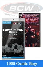 1000 BCW Modern/Current Comic Book Bags 6 7/8 x 10 1/2 2 Mil Safe Storage Sleeve
