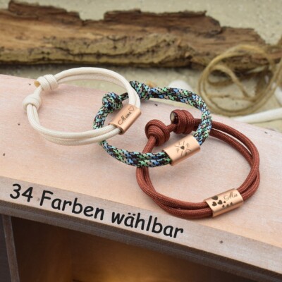   Armband Fußband MARA | mit Gravur | 4mm Paracord | Verschiebeknoten | 02  