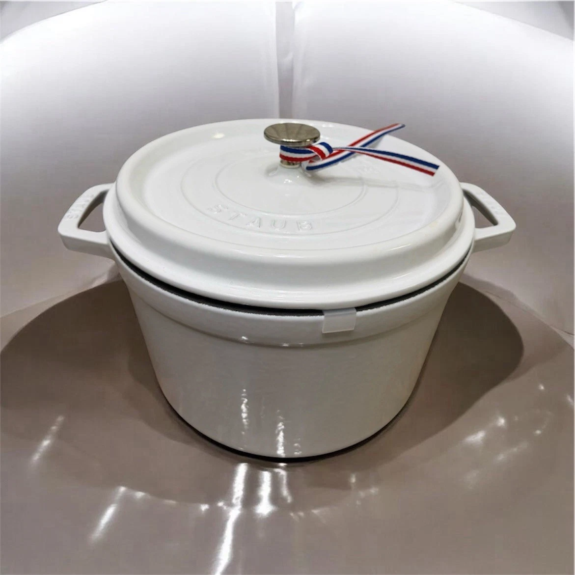 Staub Enameled Cast Iron Tall Deep Round Cocotte Dutch Oven 5 qt 9-3/8" White