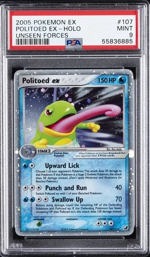 2005 POKEMON EX UNSEEN FORCES #107 POLITOED EX-HOLO PSA 9