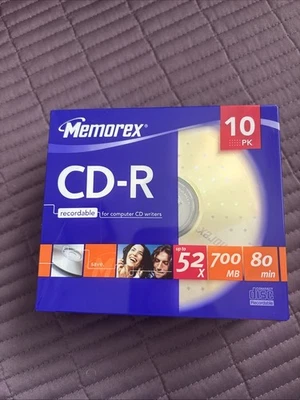 Memorex CD-R - 10 Pack - 700mb 80min Recordable CDs NEW SEALED - Image 1 of 2