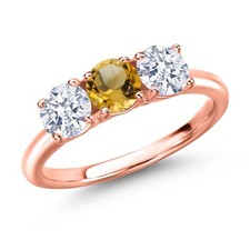 18K Rose Gold Plated Silver Citrine and Zirconia Engagement Ring For Women 