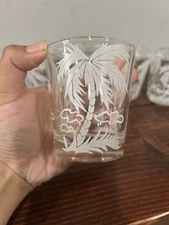 Vintage Hazel-Atlas Palm Tree Lowball Juice Cordial Glass MCM Art Deco Set 50s