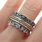 OR PAZ 925 Sterling 2-Tone Vintage Israel Floral Beaded Band Ring Size 9.5
