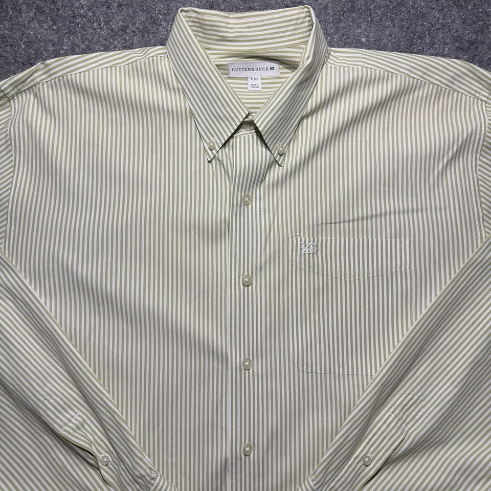 Cutter and Buck Dress Shirt XL/TG Green/White Stripes Long Sleeves Button Down - Image 2 of 4
