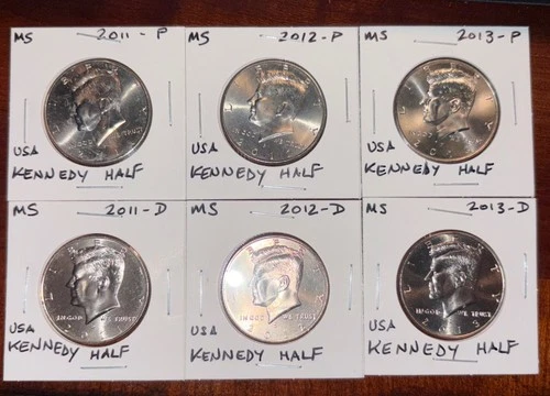 2011 2012 2013  P & D Uncirculated Kennedy Half Dollar Mint Roll Set 2011-2013