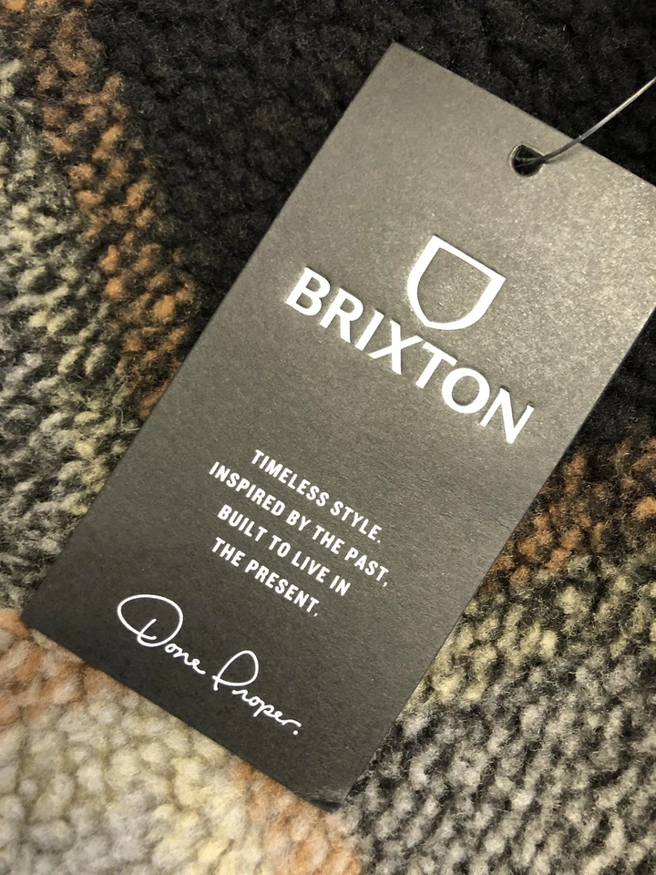 Brixton Buffalo Plaid Sherpa Fleece Jacket Mens Medium Black Cream Relaxed Fit - Image 4 of 4