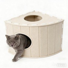 Felt Cat House Gray, Space-Saving Closed Fan-Shaped Corner Design for Wall Co...