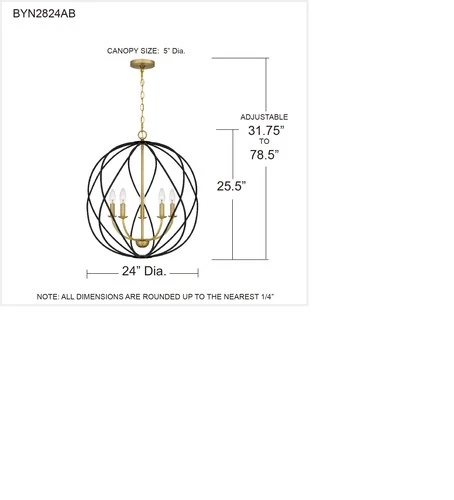 Quoizel BYN2824 5 Light 24"W Taper Candle Multi Light Pendant - Brass - Picture 11 of 12