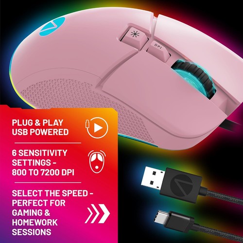 STEALTH Pastel Pink LED Light-Up 7-Button Gaming Mouse - Compatible with Gaming - 第 2/7 張圖片