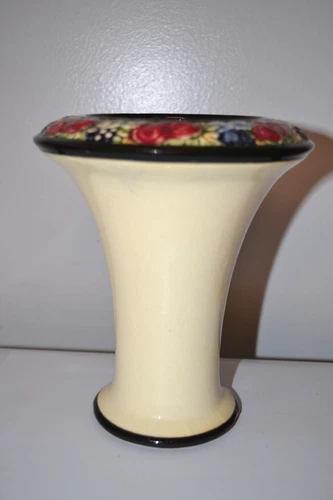 Weller Pottery Tivoli Vase Flared Folded Rim Black Rosettes Band ca. 1920