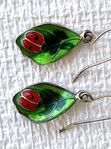 Ladybug jewelry lot, 4 Pieces, Earrings, lapel pin w/green Rhinestones, Pendant - Picture 5 of 12