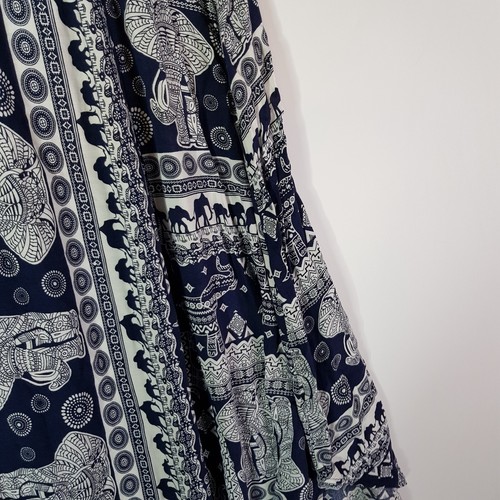 Chic Lady Thai Skirt Womens 14 Blue White Elephant Graphic Cotton Relaxed Fit - Picture 8 of 9