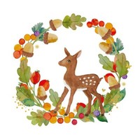 20 Servietten Wreath & Bambi Reh Wild Wald Herbstkranz Eicheln BläTter 33X33Cm