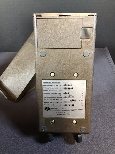 Calcolatrice elettronica Rockwell vintage 1975 modello 18R in scatola supporto manuale custodia - Foto 8 di 11