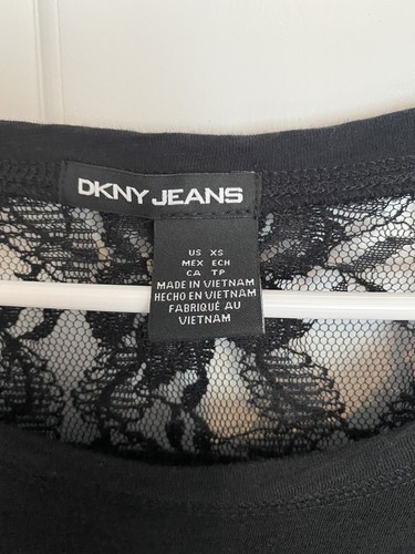 DKNY Black Long Sleeve Top Cotton Women Lace XS Xtra Small - Picture 3 of 4