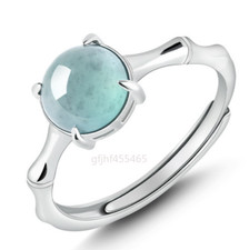Certified Burma Grade A Natural A Jade Blue water Jadeite 925s Bamboo node Rings
