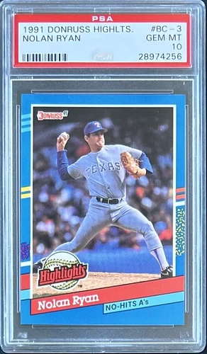 1991 DONRUSS HIGHLIGHTS #BC-3 NOLAN RYAN HOF PSA 10 GEM MT RANGERS 6th NO-HITTER