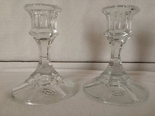  Set Of 2 Full Lead Crystal Pillar Pedestal Candle Stick 4" Tall 