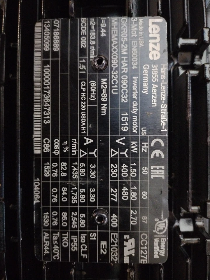 MOTORREDUCTOR LENZE *NUEVO* GOR05-52M HAR 090C32 AC CAJA DE CAMBIOS DE 2 ETAPAS 3PH 4 POLOS KW1.50 Foto 2 de 4