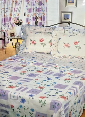 EINZELBETT BLENHEIM RÜSCHEN LAKEN SET FLORAL FLIEDER LILA BLUMENKASTEN QUADRATE