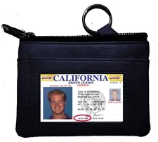 Black Genuine Leather Men's Coin Purse Change ID Holder Key chain Wallet