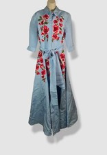 Alexander McQueen Women Blue Floral Embroidered Belted Trench Gown Dress Size 12