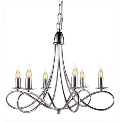 CHANDELIER POLISHED NICKEL FOYER DINING ROOM KITCHEN ISLAND 6 LIGHT FIXTURE 24''