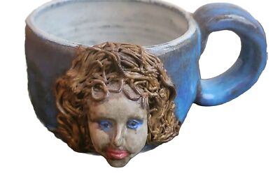 Vintage Mermaid Sea Hag Witch Woman 3D Face Pottery Mug