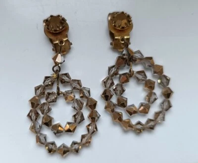 Boucles D'oreilles Clips Double Anneau Perles Toupie / Vintage - Photo 1/3