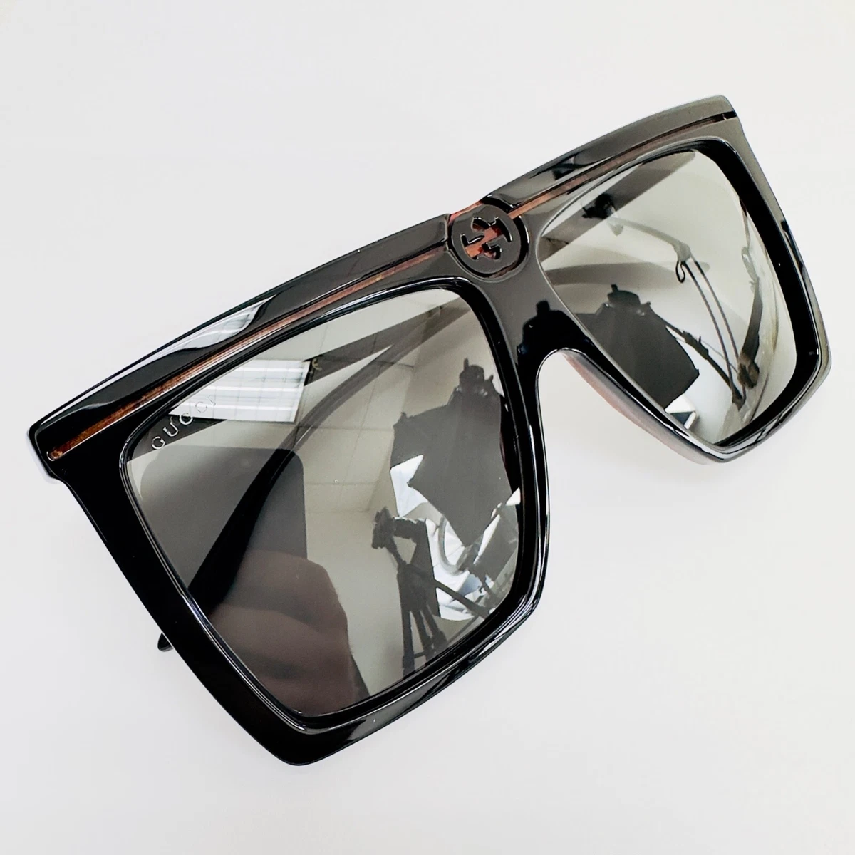 Oversized rectangular marbled-acetate sunglasses