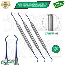 3 Pcs Hollenback Carver #3 Blue Titanium 7" Double Ended Dental Instruments