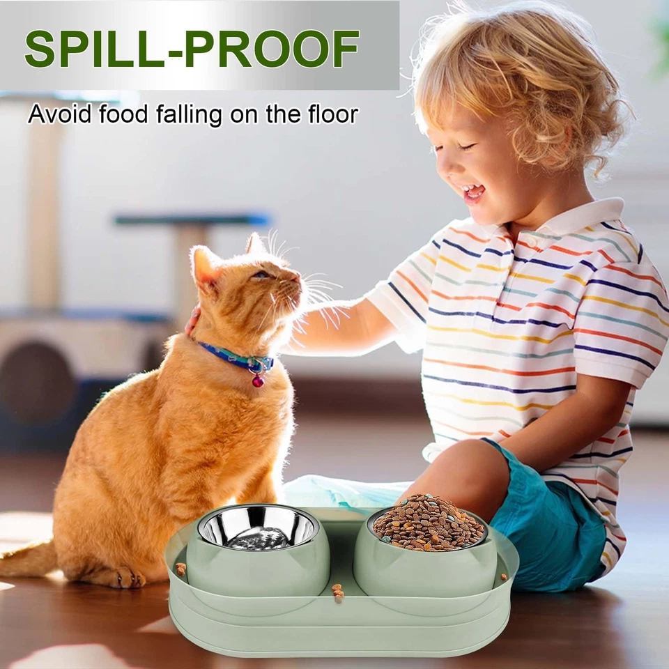 Cuencos de comida inclinados para gatos elevados, con soporte de acero inoxidable, anti vómitos... Foto 4 de 4