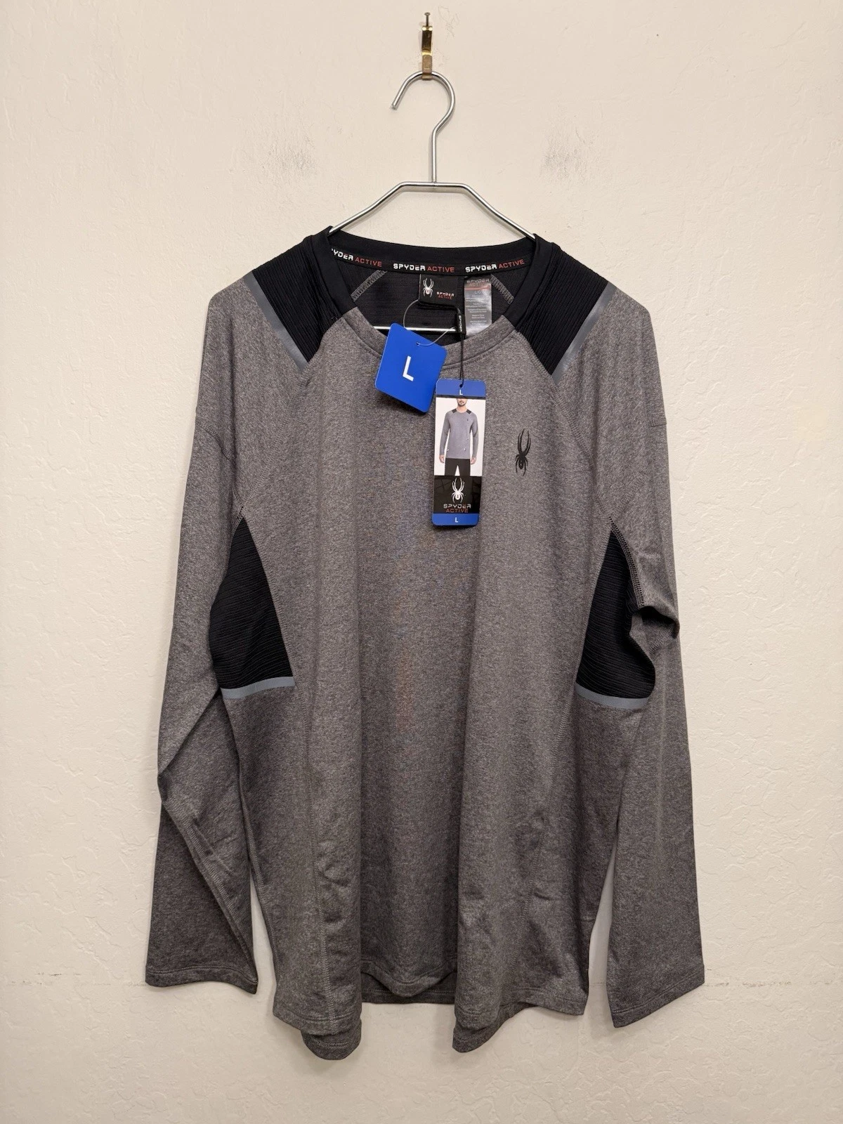 Spyder Active Shirt Men Gray Black Stretch Long Sleeve Performance Pro Sz Large