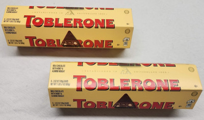 2 Pack Toblerone Swiss Milk Chocolate candy with Honey & Almond Nougat (12 bars)